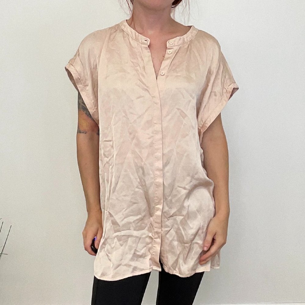 Elk Short Sleeve Button-Up Tunic Blouse Lightweight Size 6 Pink